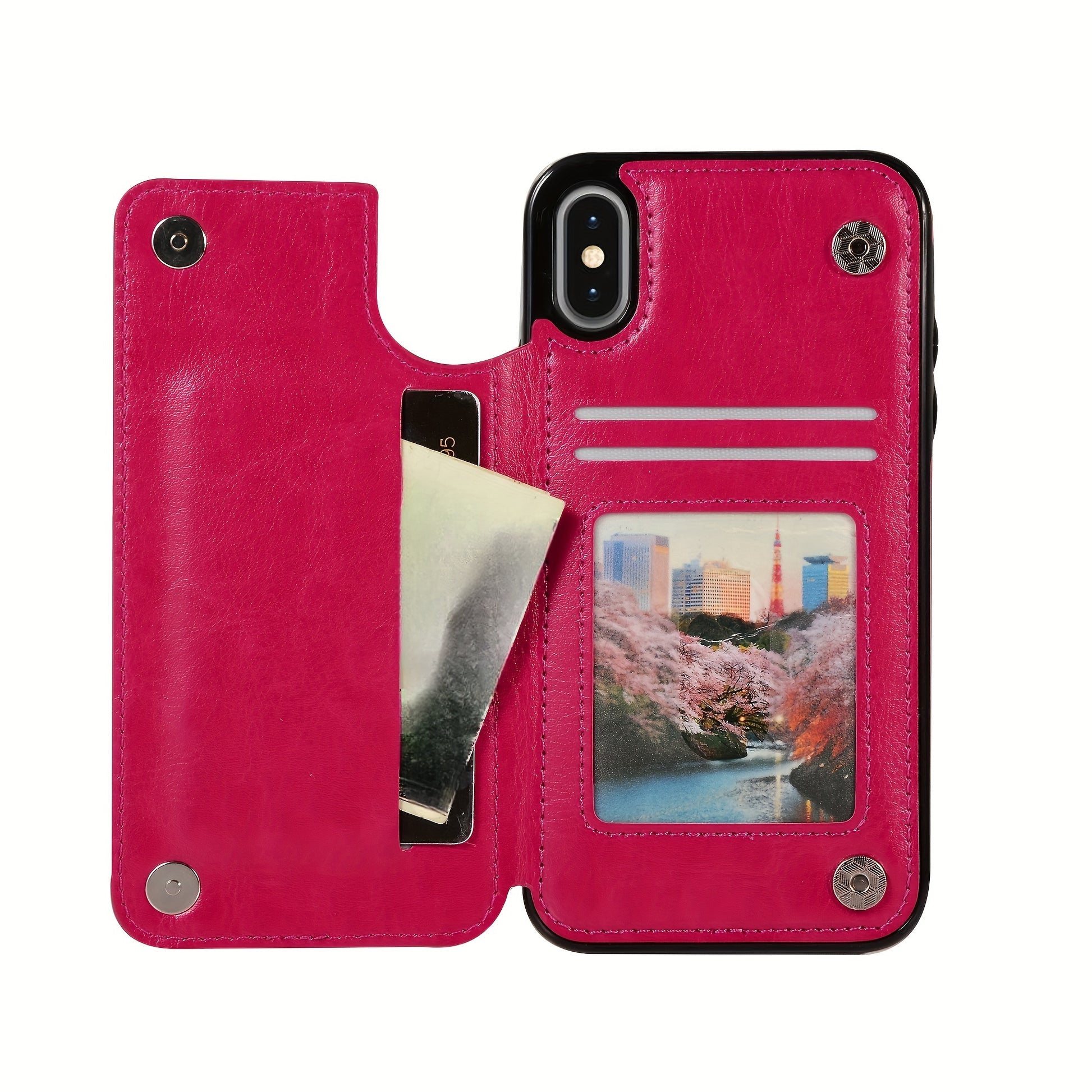 for iPhone 16 15 14 13 12 11 Pro Max XR XS Max SE 2022/2020 7 8 Plus Wallet Case with Card Holder, Faux Leather Kickstand Card Slots Case, Double Magnetic Clasp and Durable Shockproof Cover