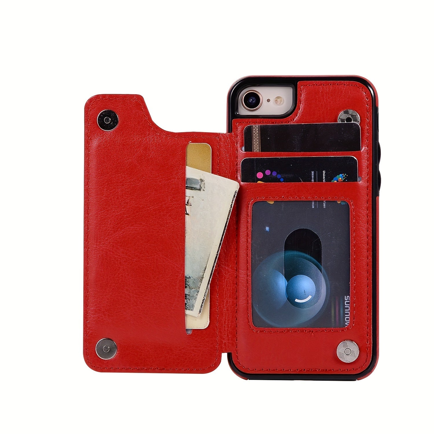 for iPhone 16 15 14 13 12 11 Pro Max XR XS Max SE 2022/2020 7 8 Plus Wallet Case with Card Holder, Faux Leather Kickstand Card Slots Case, Double Magnetic Clasp and Durable Shockproof Cover
