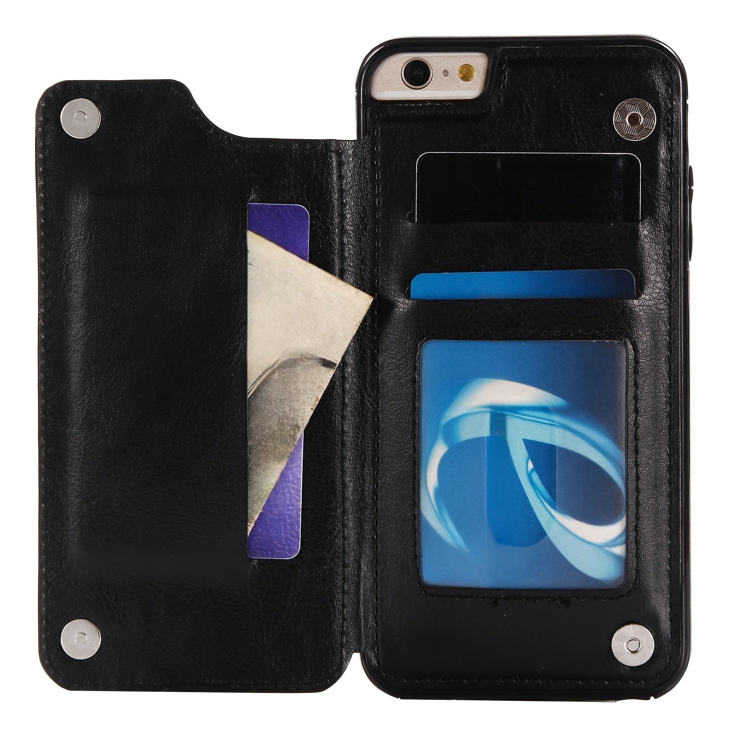 for iPhone 16 15 14 13 12 11 Pro Max XR XS Max SE 2022/2020 7 8 Plus Wallet Case with Card Holder, Faux Leather Kickstand Card Slots Case, Double Magnetic Clasp and Durable Shockproof Cover