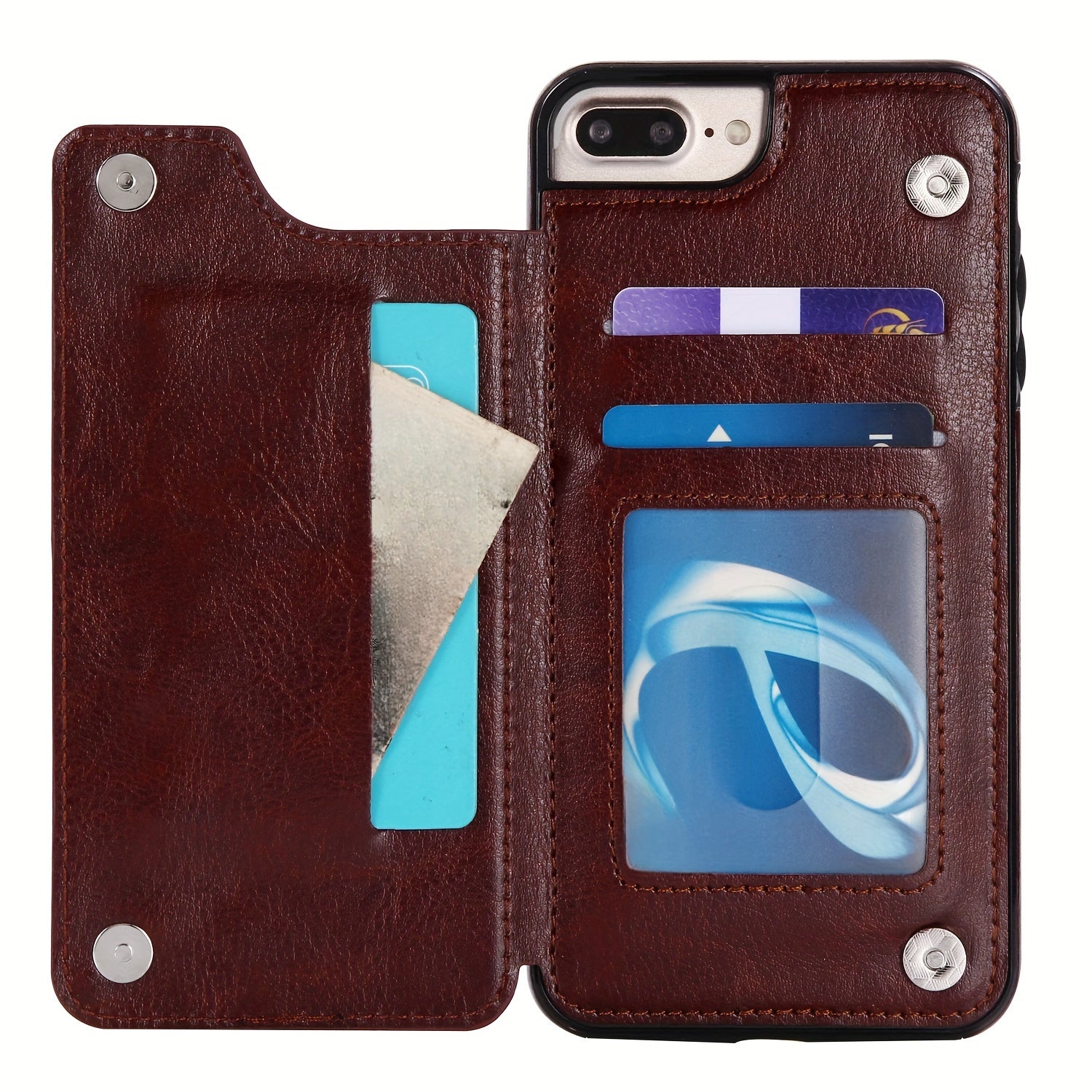for iPhone 16 15 14 13 12 11 Pro Max XR XS Max SE 2022/2020 7 8 Plus Wallet Case with Card Holder, Faux Leather Kickstand Card Slots Case, Double Magnetic Clasp and Durable Shockproof Cover