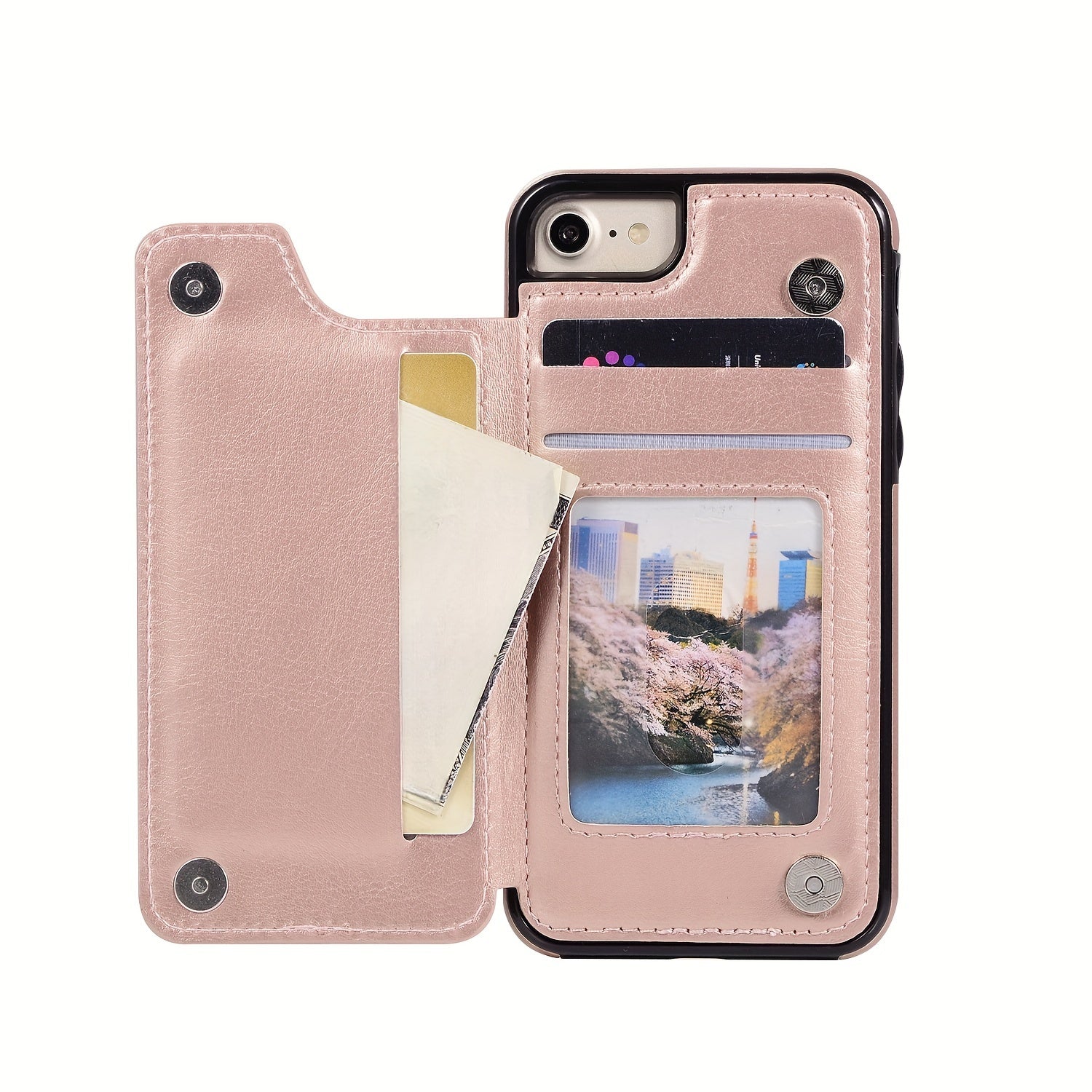 for iPhone 16 15 14 13 12 11 Pro Max XR XS Max SE 2022/2020 7 8 Plus Wallet Case with Card Holder, Faux Leather Kickstand Card Slots Case, Double Magnetic Clasp and Durable Shockproof Cover